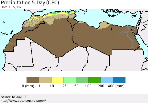 North Africa Precipitation 5-Day (CPC) Thematic Map For 12/1/2021 - 12/5/2021