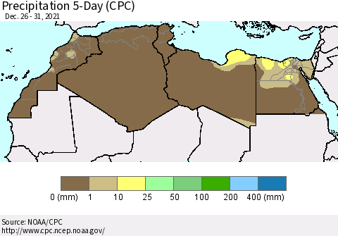 North Africa Precipitation 5-Day (CPC) Thematic Map For 12/26/2021 - 12/31/2021