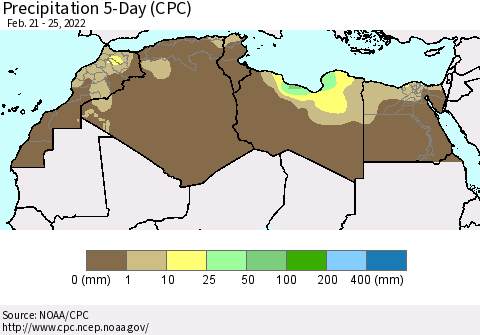 North Africa Precipitation 5-Day (CPC) Thematic Map For 2/21/2022 - 2/25/2022