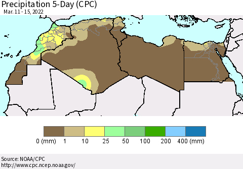 North Africa Precipitation 5-Day (CPC) Thematic Map For 3/11/2022 - 3/15/2022