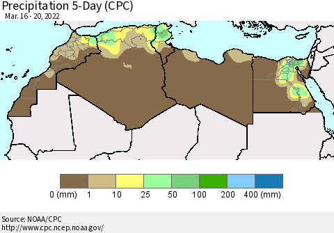 North Africa Precipitation 5-Day (CPC) Thematic Map For 3/16/2022 - 3/20/2022