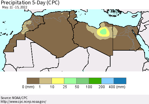 North Africa Precipitation 5-Day (CPC) Thematic Map For 5/11/2022 - 5/15/2022