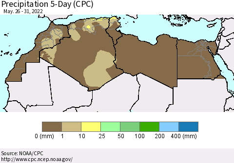 North Africa Precipitation 5-Day (CPC) Thematic Map For 5/26/2022 - 5/31/2022