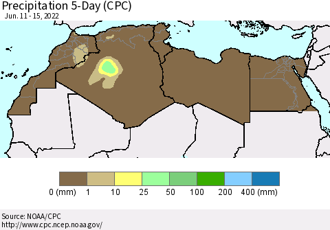 North Africa Precipitation 5-Day (CPC) Thematic Map For 6/11/2022 - 6/15/2022