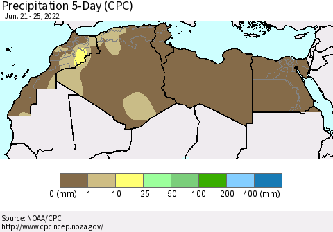 North Africa Precipitation 5-Day (CPC) Thematic Map For 6/21/2022 - 6/25/2022