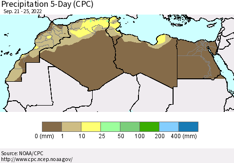 North Africa Precipitation 5-Day (CPC) Thematic Map For 9/21/2022 - 9/25/2022