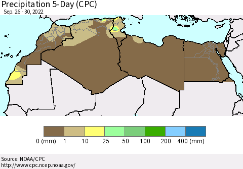 North Africa Precipitation 5-Day (CPC) Thematic Map For 9/26/2022 - 9/30/2022