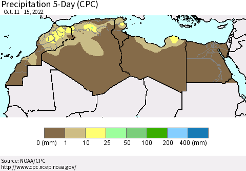 North Africa Precipitation 5-Day (CPC) Thematic Map For 10/11/2022 - 10/15/2022