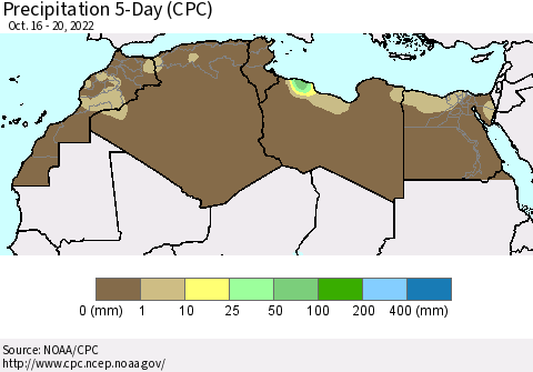 North Africa Precipitation 5-Day (CPC) Thematic Map For 10/16/2022 - 10/20/2022