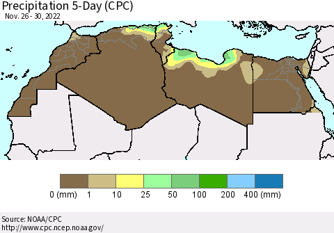 North Africa Precipitation 5-Day (CPC) Thematic Map For 11/26/2022 - 11/30/2022