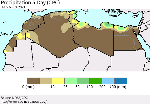 North Africa Precipitation 5-Day (CPC) Thematic Map For 2/6/2023 - 2/10/2023