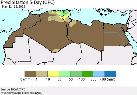 North Africa Precipitation 5-Day (CPC) Thematic Map For 5/11/2023 - 5/15/2023