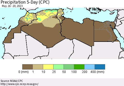 North Africa Precipitation 5-Day (CPC) Thematic Map For 5/16/2023 - 5/20/2023