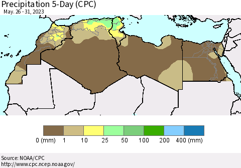 North Africa Precipitation 5-Day (CPC) Thematic Map For 5/26/2023 - 5/31/2023