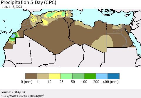 North Africa Precipitation 5-Day (CPC) Thematic Map For 6/1/2023 - 6/5/2023