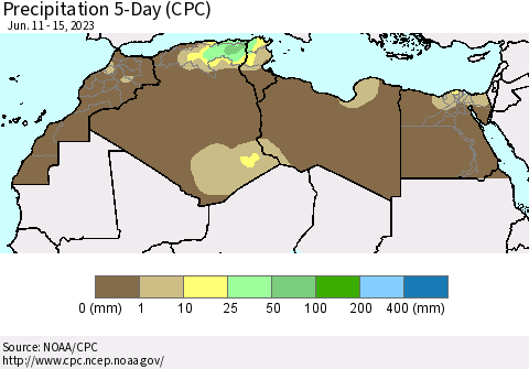 North Africa Precipitation 5-Day (CPC) Thematic Map For 6/11/2023 - 6/15/2023