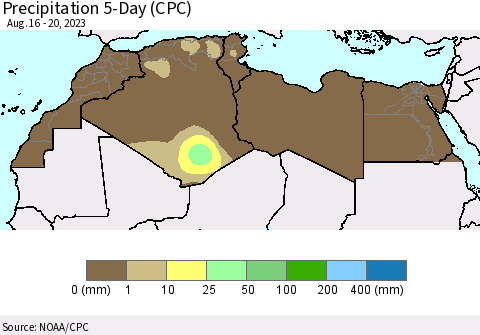 North Africa Precipitation 5-Day (CPC) Thematic Map For 8/16/2023 - 8/20/2023