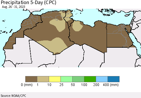 North Africa Precipitation 5-Day (CPC) Thematic Map For 8/26/2023 - 8/31/2023