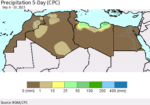 North Africa Precipitation 5-Day (CPC) Thematic Map For 9/6/2023 - 9/10/2023