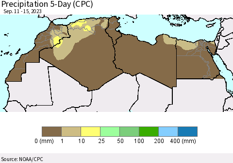 North Africa Precipitation 5-Day (CPC) Thematic Map For 9/11/2023 - 9/15/2023
