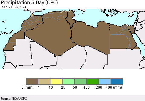 North Africa Precipitation 5-Day (CPC) Thematic Map For 9/21/2023 - 9/25/2023