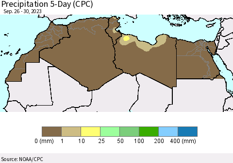 North Africa Precipitation 5-Day (CPC) Thematic Map For 9/26/2023 - 9/30/2023