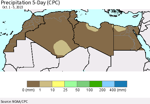 North Africa Precipitation 5-Day (CPC) Thematic Map For 10/1/2023 - 10/5/2023