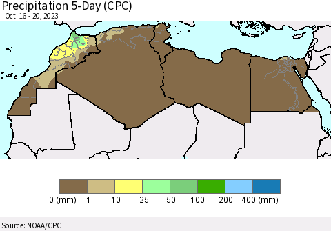 North Africa Precipitation 5-Day (CPC) Thematic Map For 10/16/2023 - 10/20/2023