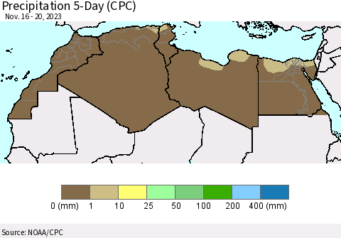 North Africa Precipitation 5-Day (CPC) Thematic Map For 11/16/2023 - 11/20/2023