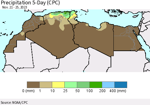 North Africa Precipitation 5-Day (CPC) Thematic Map For 11/21/2023 - 11/25/2023