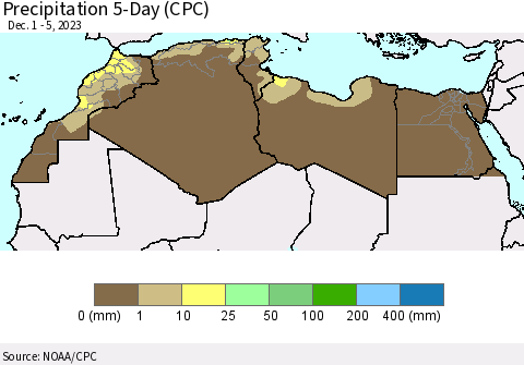 North Africa Precipitation 5-Day (CPC) Thematic Map For 12/1/2023 - 12/5/2023