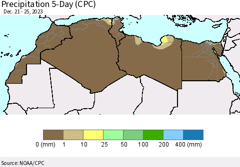 North Africa Precipitation 5-Day (CPC) Thematic Map For 12/21/2023 - 12/25/2023