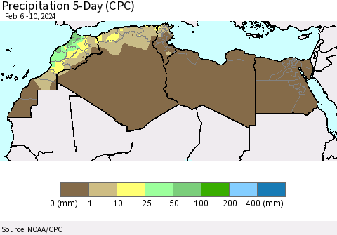 North Africa Precipitation 5-Day (CPC) Thematic Map For 2/6/2024 - 2/10/2024