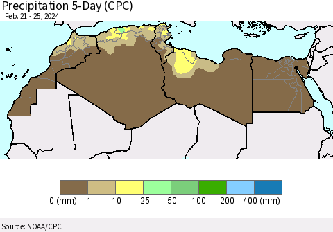 North Africa Precipitation 5-Day (CPC) Thematic Map For 2/21/2024 - 2/25/2024