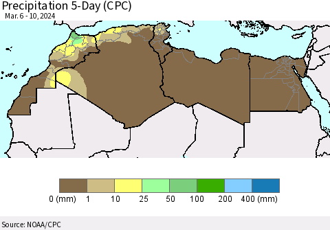 North Africa Precipitation 5-Day (CPC) Thematic Map For 3/6/2024 - 3/10/2024