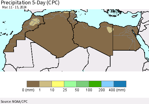 North Africa Precipitation 5-Day (CPC) Thematic Map For 3/11/2024 - 3/15/2024