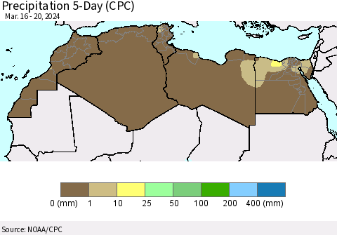 North Africa Precipitation 5-Day (CPC) Thematic Map For 3/16/2024 - 3/20/2024
