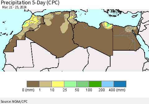 North Africa Precipitation 5-Day (CPC) Thematic Map For 3/21/2024 - 3/25/2024