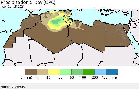 North Africa Precipitation 5-Day (CPC) Thematic Map For 4/11/2024 - 4/15/2024