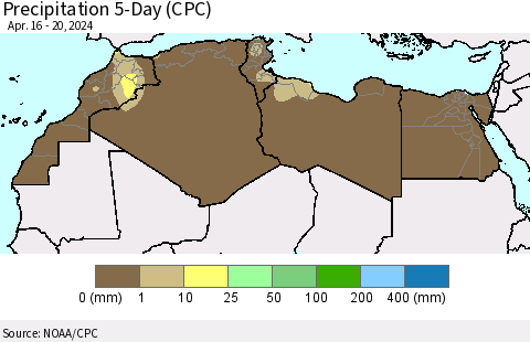 North Africa Precipitation 5-Day (CPC) Thematic Map For 4/16/2024 - 4/20/2024