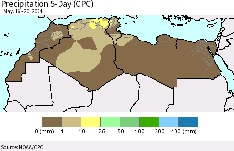 North Africa Precipitation 5-Day (CPC) Thematic Map For 5/16/2024 - 5/20/2024