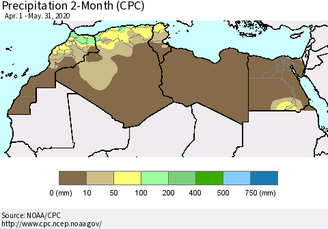 North Africa Precipitation 2-Month (CPC) Thematic Map For 4/1/2020 - 5/31/2020