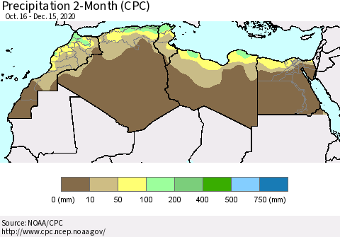 North Africa Precipitation 2-Month (CPC) Thematic Map For 10/16/2020 - 12/15/2020