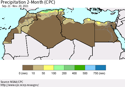 North Africa Precipitation 2-Month (CPC) Thematic Map For 9/21/2021 - 11/20/2021