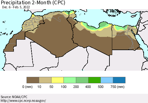 North Africa Precipitation 2-Month (CPC) Thematic Map For 12/6/2021 - 2/5/2022