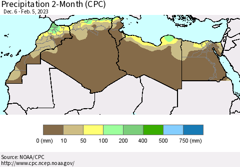 North Africa Precipitation 2-Month (CPC) Thematic Map For 12/6/2022 - 2/5/2023