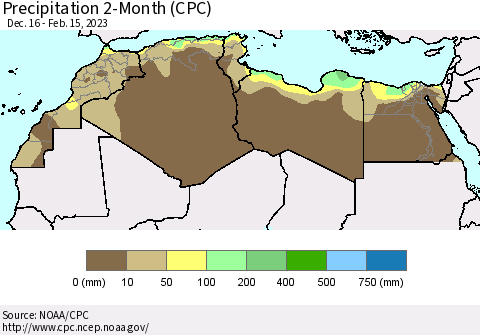 North Africa Precipitation 2-Month (CPC) Thematic Map For 12/16/2022 - 2/15/2023