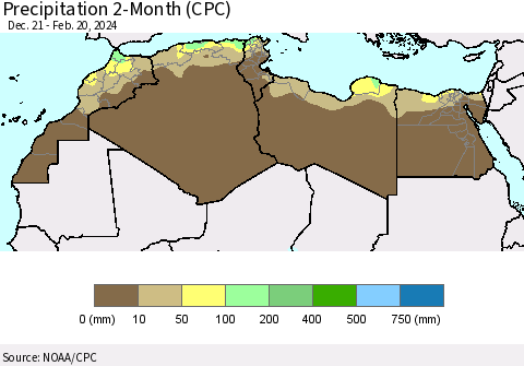 North Africa Precipitation 2-Month (CPC) Thematic Map For 12/21/2023 - 2/20/2024