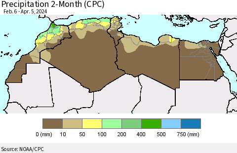 North Africa Precipitation 2-Month (CPC) Thematic Map For 2/6/2024 - 4/5/2024