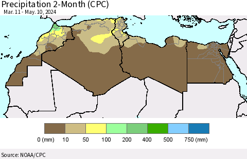 North Africa Precipitation 2-Month (CPC) Thematic Map For 3/11/2024 - 5/10/2024